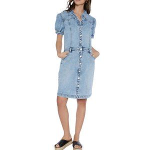 NEW Wash Lab Denim Puff Sleeve Denim Dress in Tommie Blue Size M #617